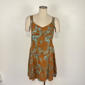 Endeavour Women XL Hawaiian Tropical Brown Green Tie Dye Zip Dress Flawed Zipper